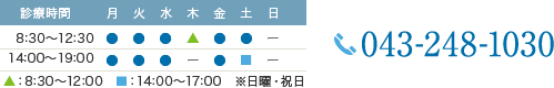 診療時間　TEL:043-248-1030